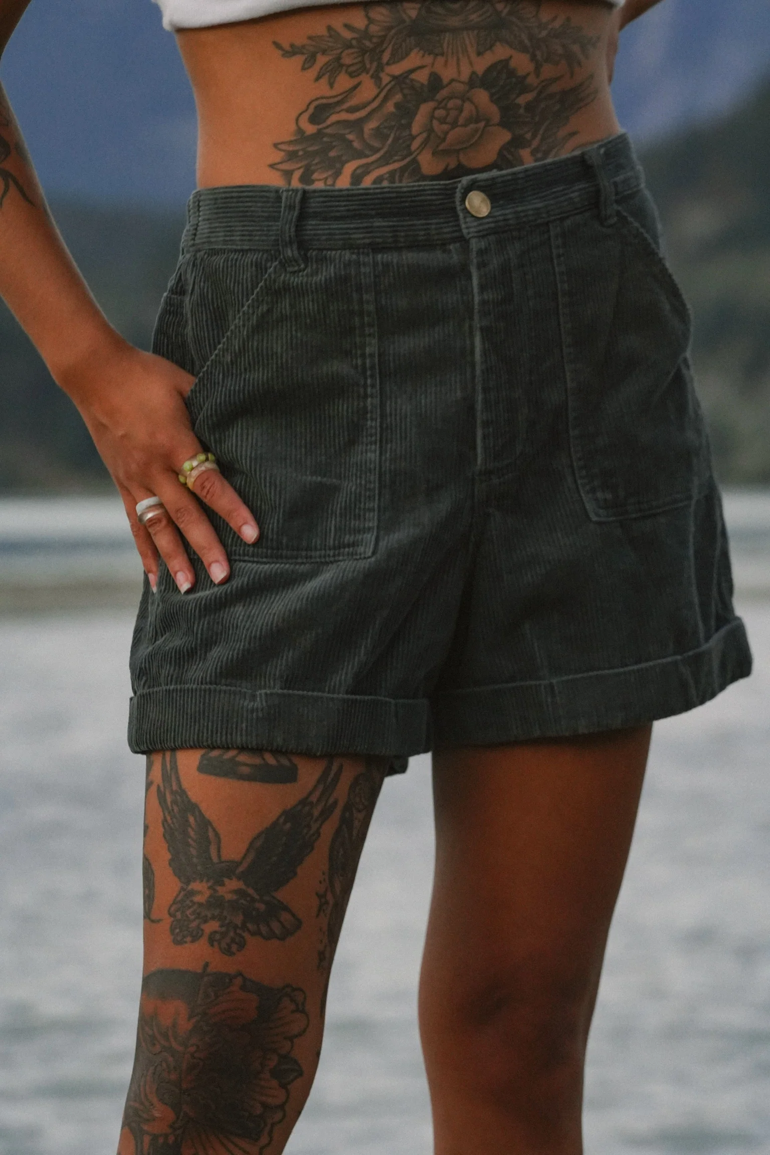Teal Corduroy Shorts - Image 2